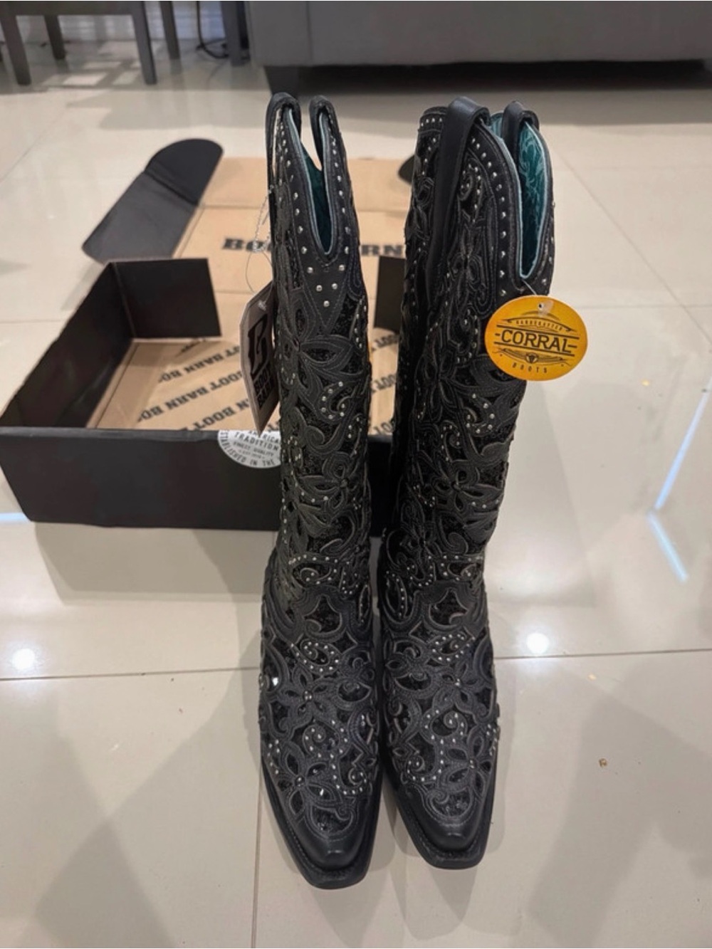 Corral Black Studded Cutout Western Lace-Up Boots